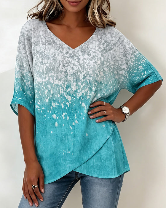 T-Shirt V-Hals Sneeuwvlok Gradient Zoom Onregelmatig