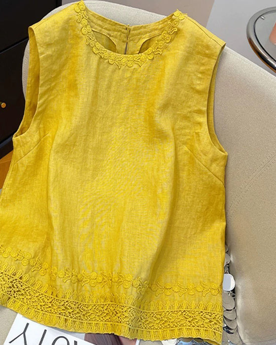 Tank Top Ronde Hals Geborduurde Rand
