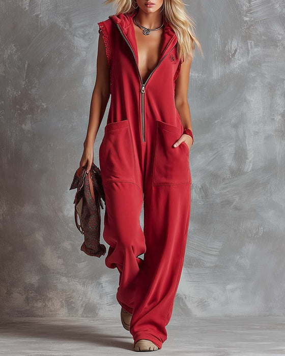 Jumpsuit Met Capuchon Mouwloos