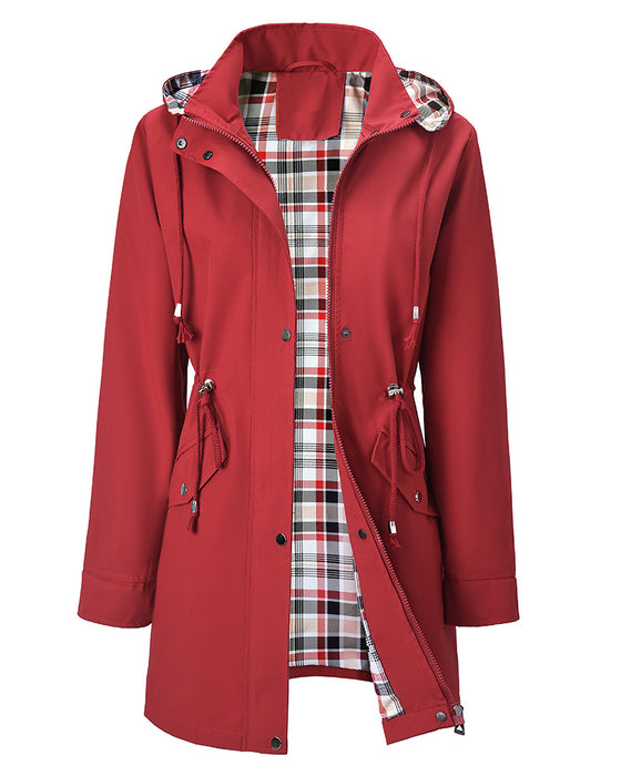 Dames Lange Waterdichte Trenchcoat Met Capuchon
