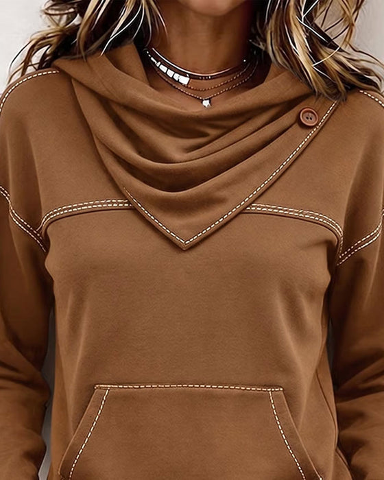 Sweatshirt Gestapelde Kraag Zak Gesplitst
