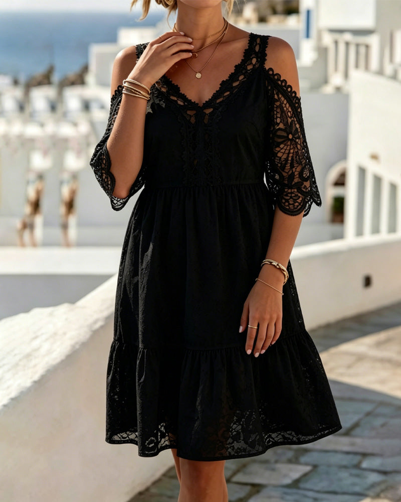Jurken Kant Off-Shoulder Gelaagd Kort