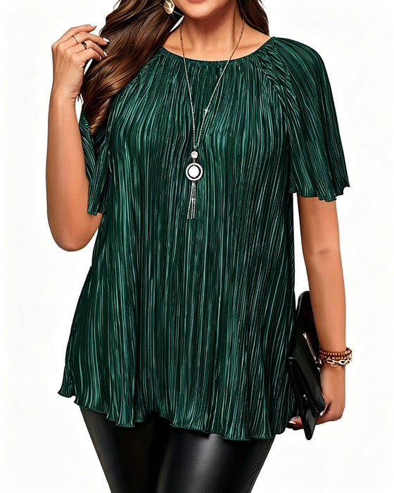 T-Shirt Plus Size Effen Geplooid Korte Mouw