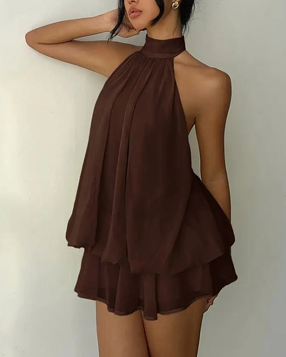 Jurk Halsband Chiffon Mini