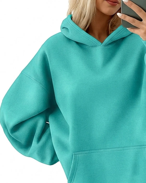 Hoodie Met Capuchon Zak Effen Los