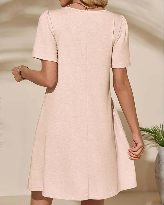 Jurk Ruffle Korte Mouw Ronde Hals