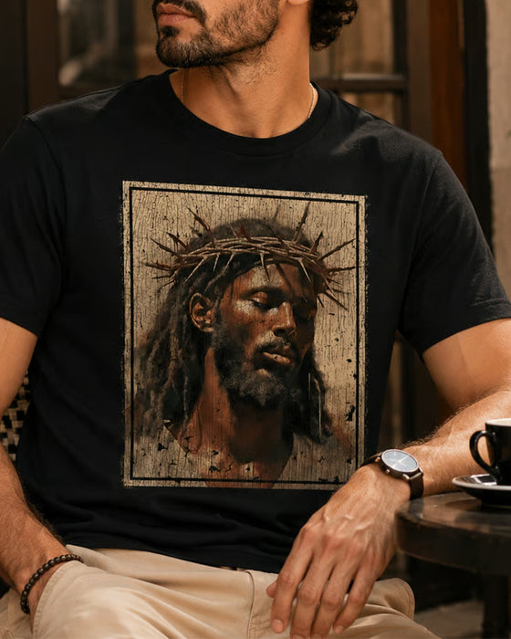 T-Shirt Heren Vintage Zwart Druk