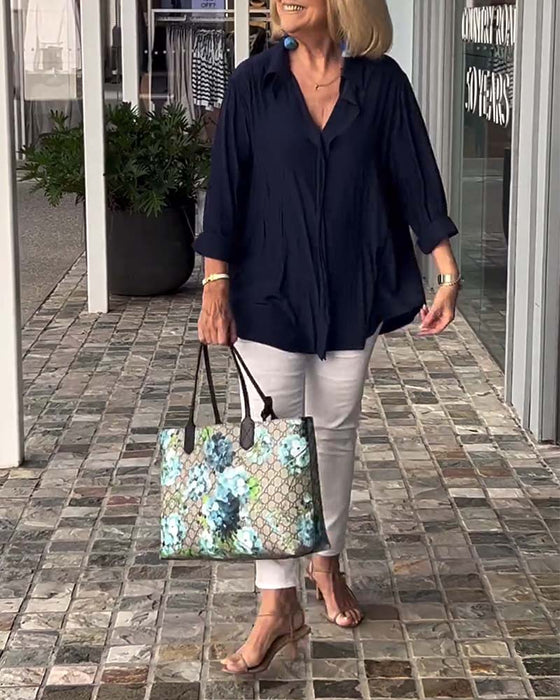 Revers effen kleur losse blouse