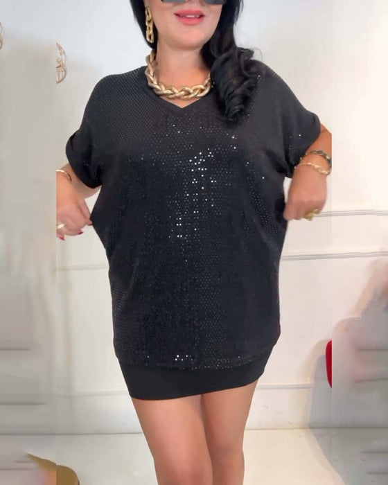 Blouse V-hals Pailletten Elegant