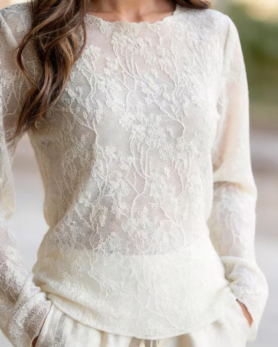 Blouse Ronde Hals Kant Sheer Aansluitend