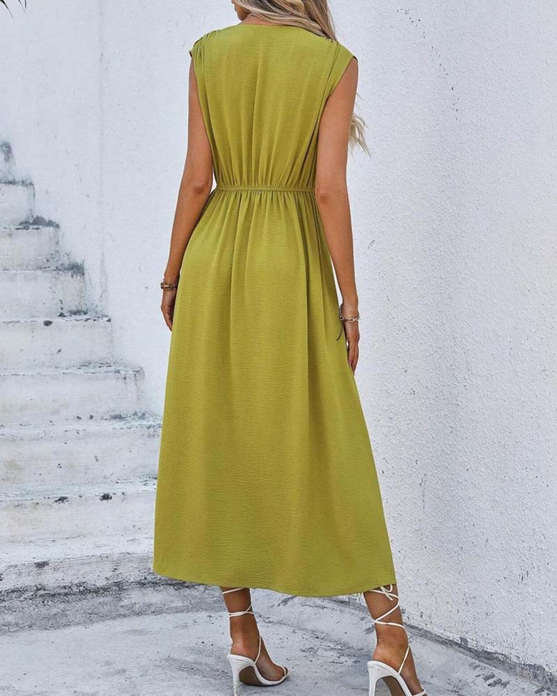 Jurk Effen Ingesnoerde Taille Strik