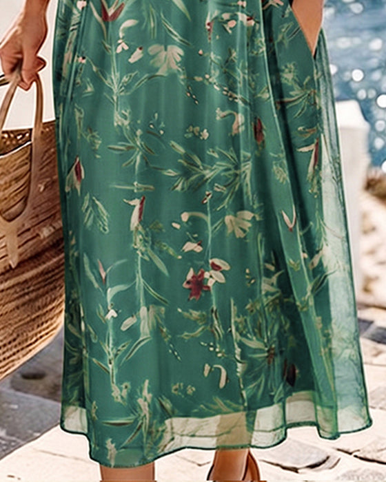 Jurk Bloemig Ronde Hals Maxi