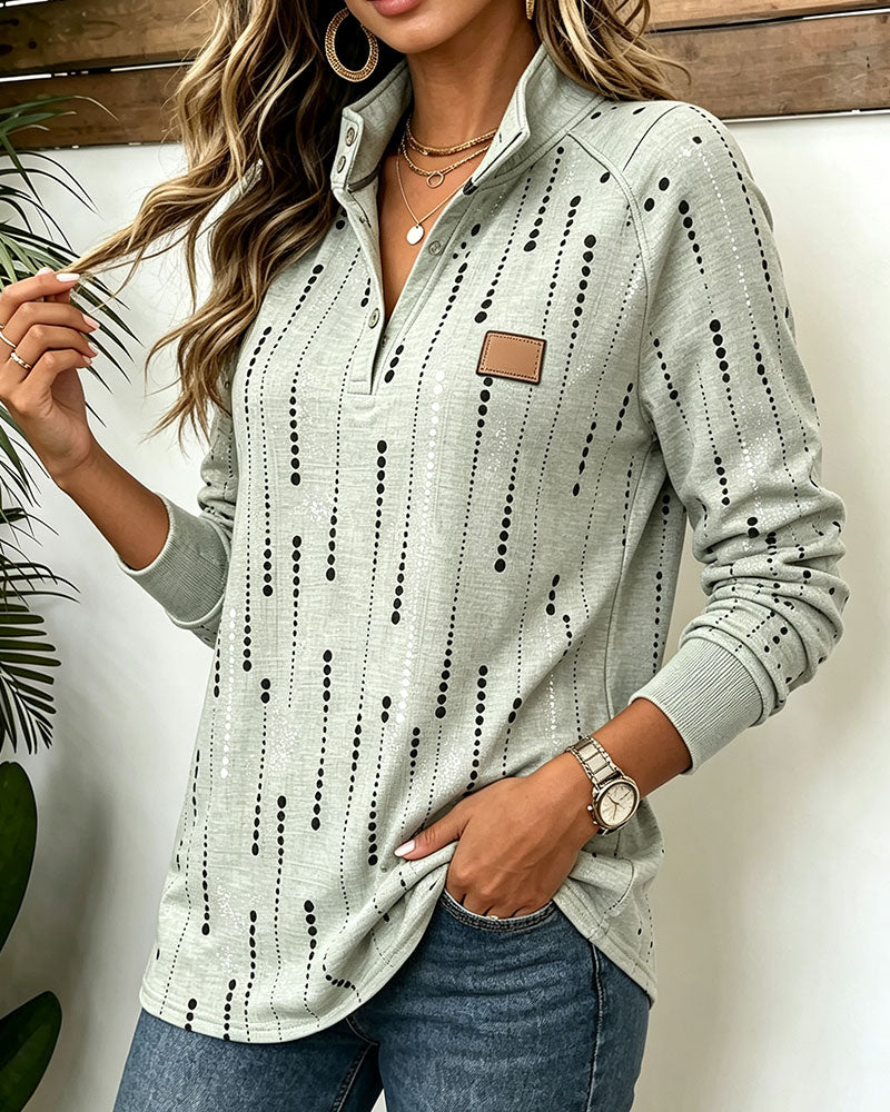 Sweatshirt Staande Kraag Gestippeld Lange Mouw