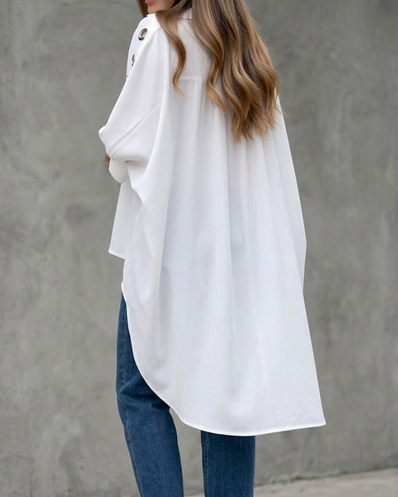 Blouse Los Uitgesneden Knoop Onregelmatig