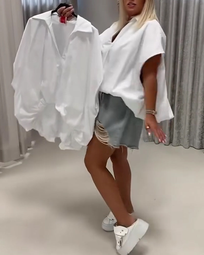 Blouse Knoopsgat Loose Fit Vleermuismouw