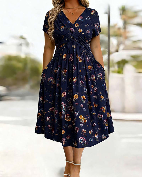 Jurk Bloemen Twist Korte Mouw