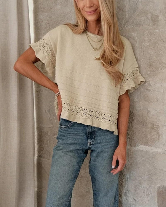 Blouse Ronde Hals Ruche Zoom Uitgesneden
