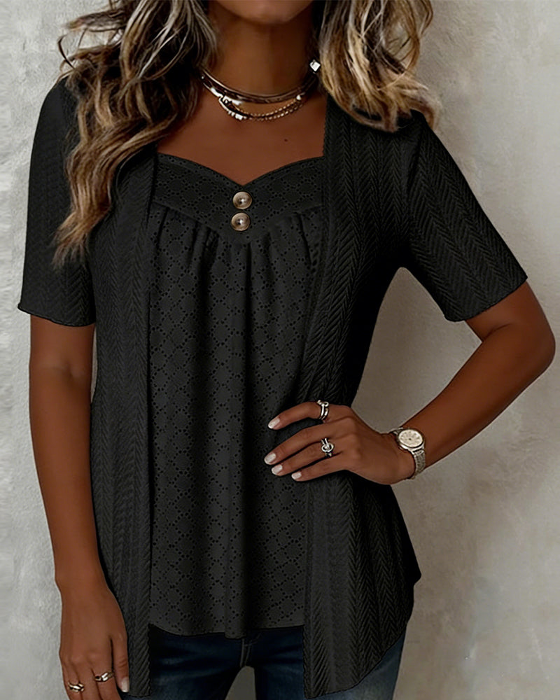 Blouse Nep Gelaagd Vierkante Hals Uitgesneden Patchwork