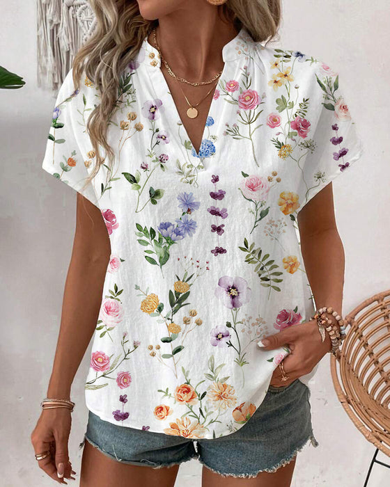 Blouse Bloemenprint Korte Mouwen