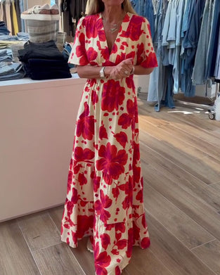 Jurk Diepe V Resort Taille Geprint