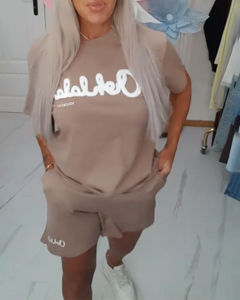 Set Casual Korte Mouw Handdoek Borduurwerk