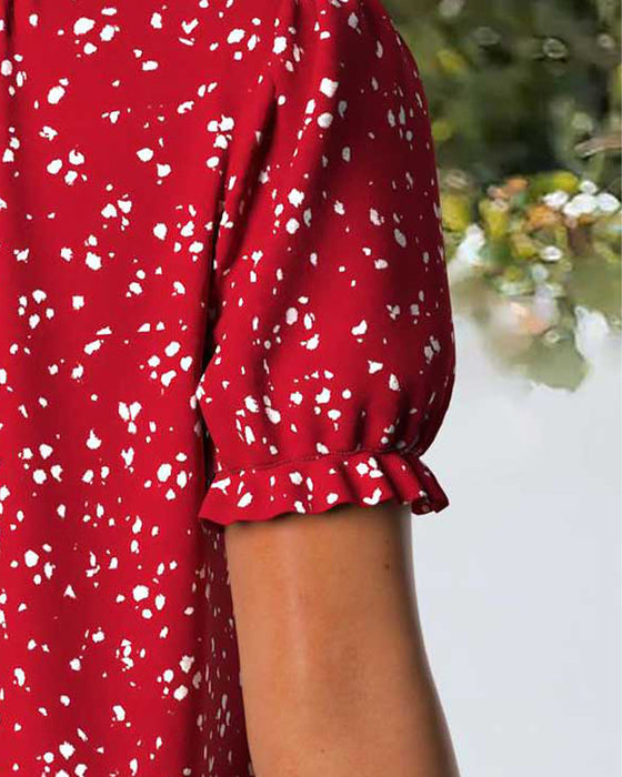 Blouse V-Hals Geplooid Kleine Bloemen
