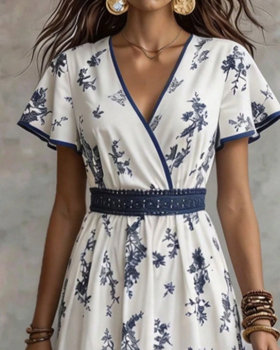 Jurk V-Hals Ingenaaid Taille Bloemen Maxi