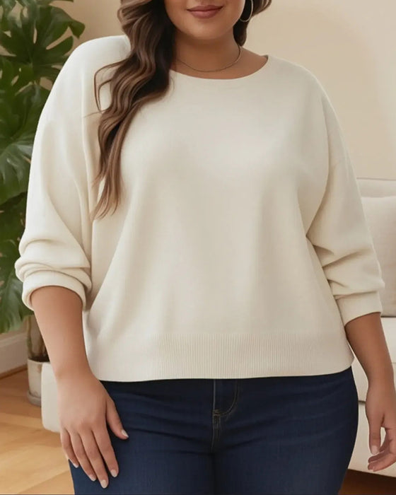Pullover Ronde-Hals Drop-Schouder Effen Los