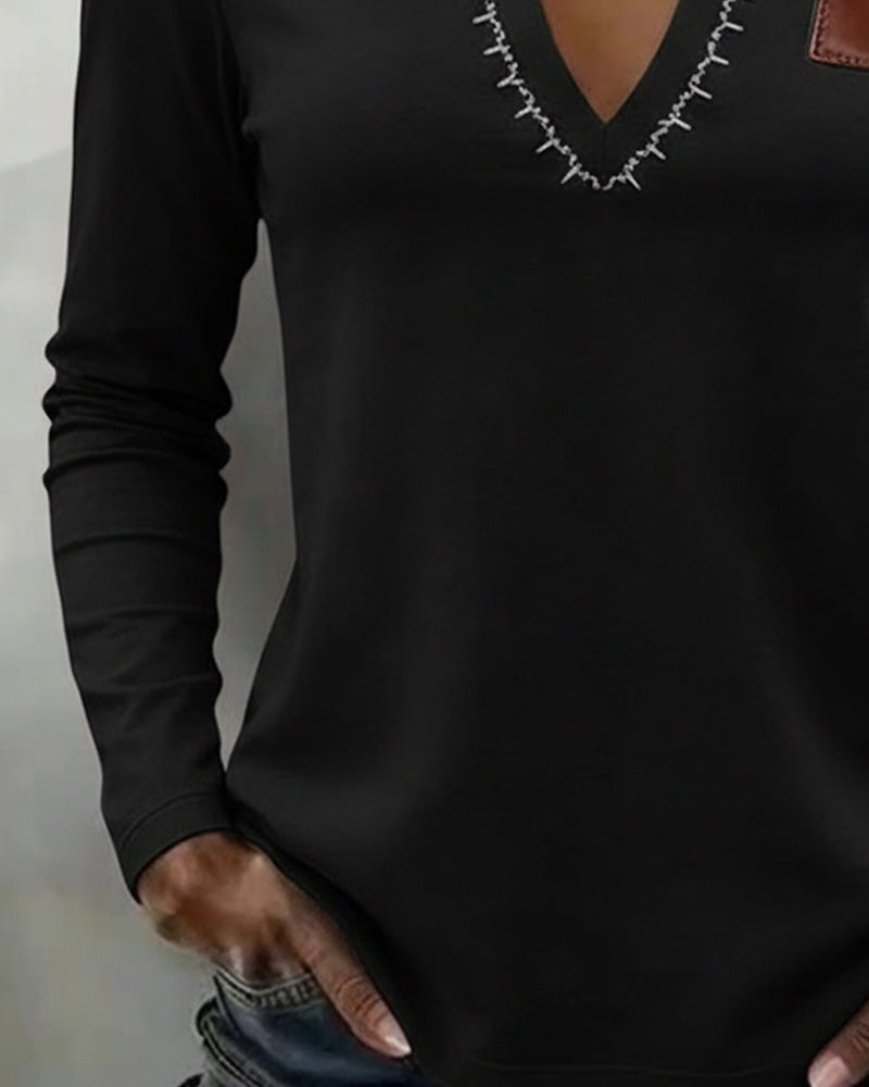 Top V-Hals Effen Kleur Stijlvol Casual