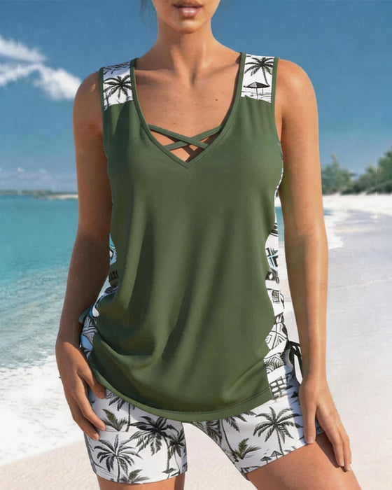 Vakantie Tankini Met Print Kruisbandjes