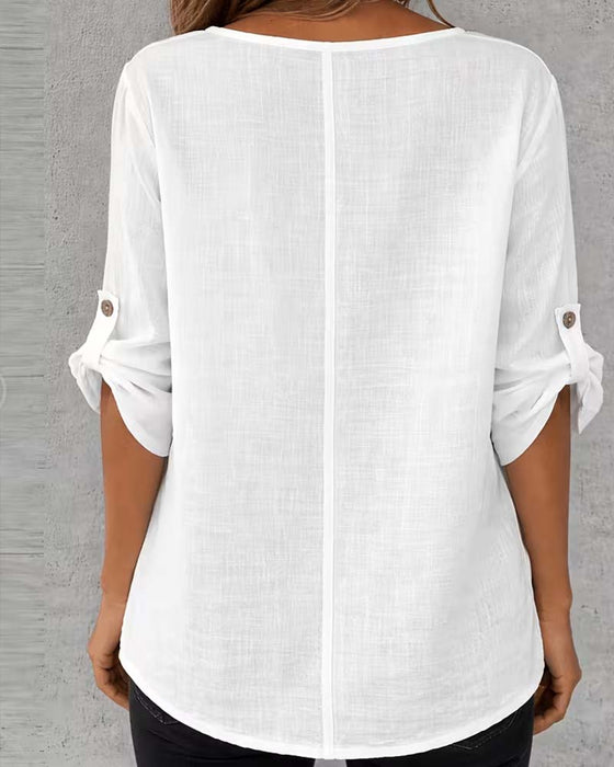 Blouse Effen Casual Knoop