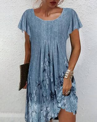 Jurk Gerimpelde Mouwen Geprint