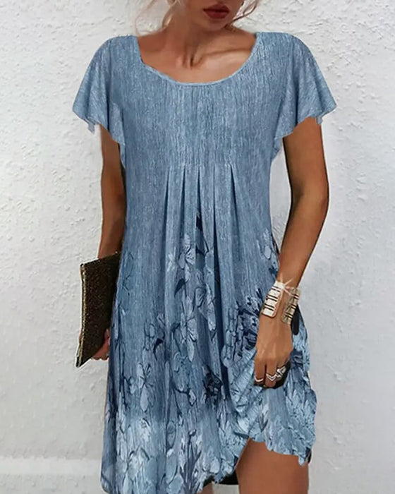 Jurk Gerimpelde Mouwen Geprint