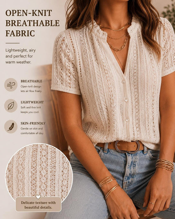Blouse Uitsnijding Vest Korte Mouw