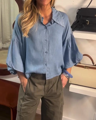 Blouse Pof Mouw Kort Gekraagd