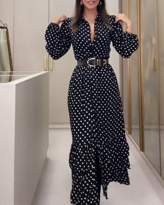 Modieuze polkadot jurk met knoop split en ruche