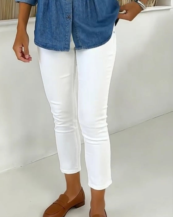 Broek Hoge Taille Slim-Fit Geknipt