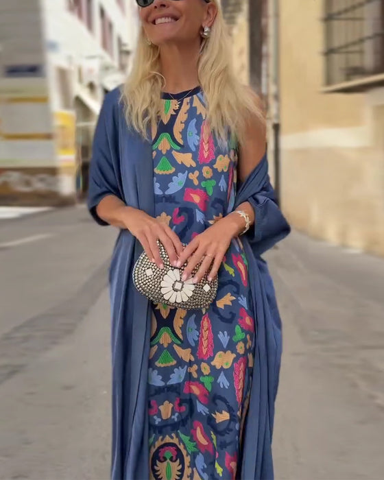 Set Mouwloze Lange Jurk Met Lange Vest