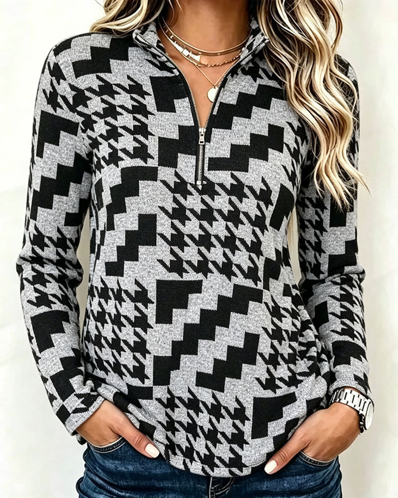 Top HondenTand Half-Zip Staande Kraag Lange Mouw