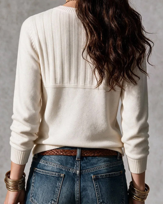 Pullover Ronde Hals Streep Knoop Voor Effen Gebreid