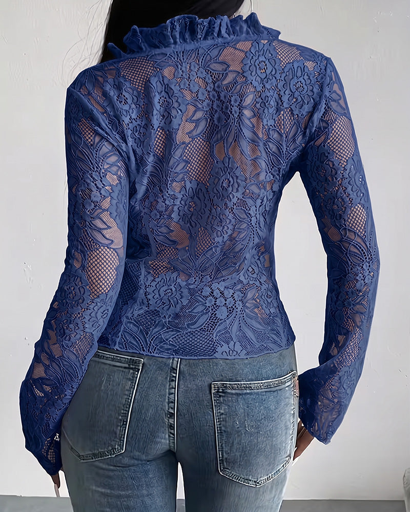 Blouse V-Hals Strik Kant