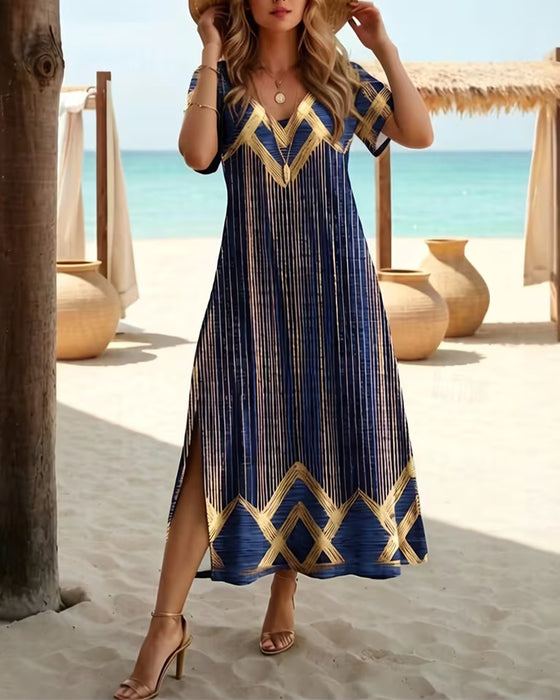Jurk V-hals Geprint Vakantie Maxi