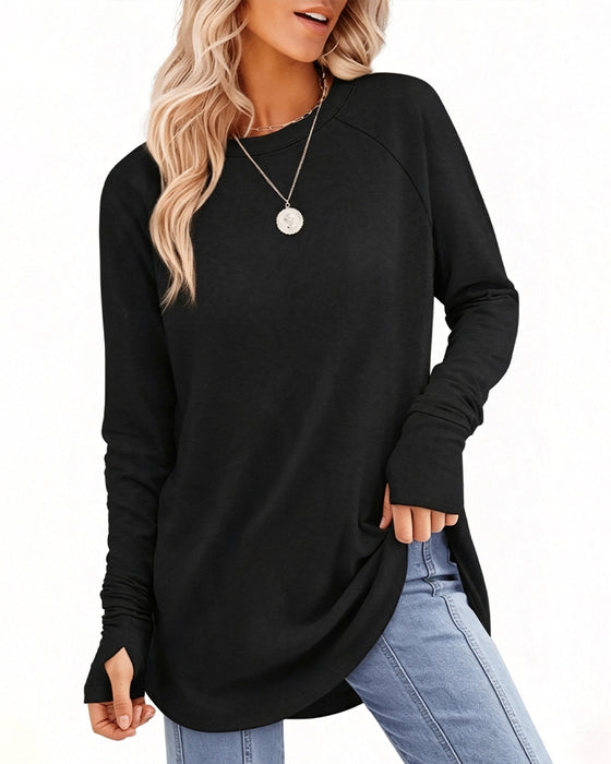 Top Relaxed Ronde Hals Raglan Lange Mouw