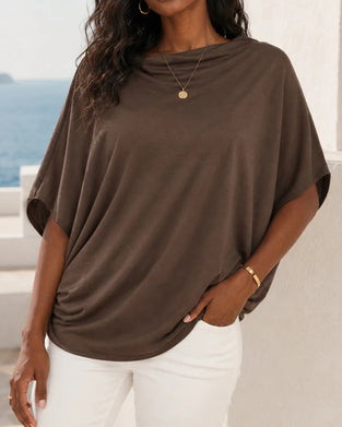 Blouse Gedrapeerde Kraag Effen Kleur