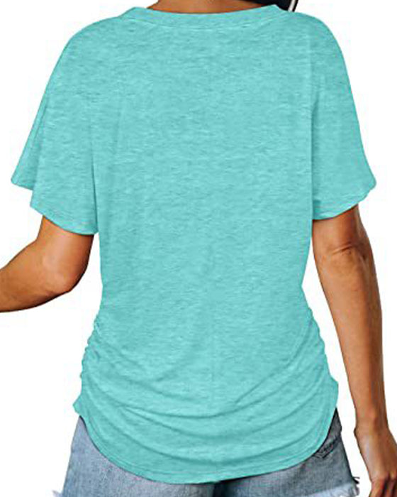 T-Shirt Geplisseerd Effen V-Hals