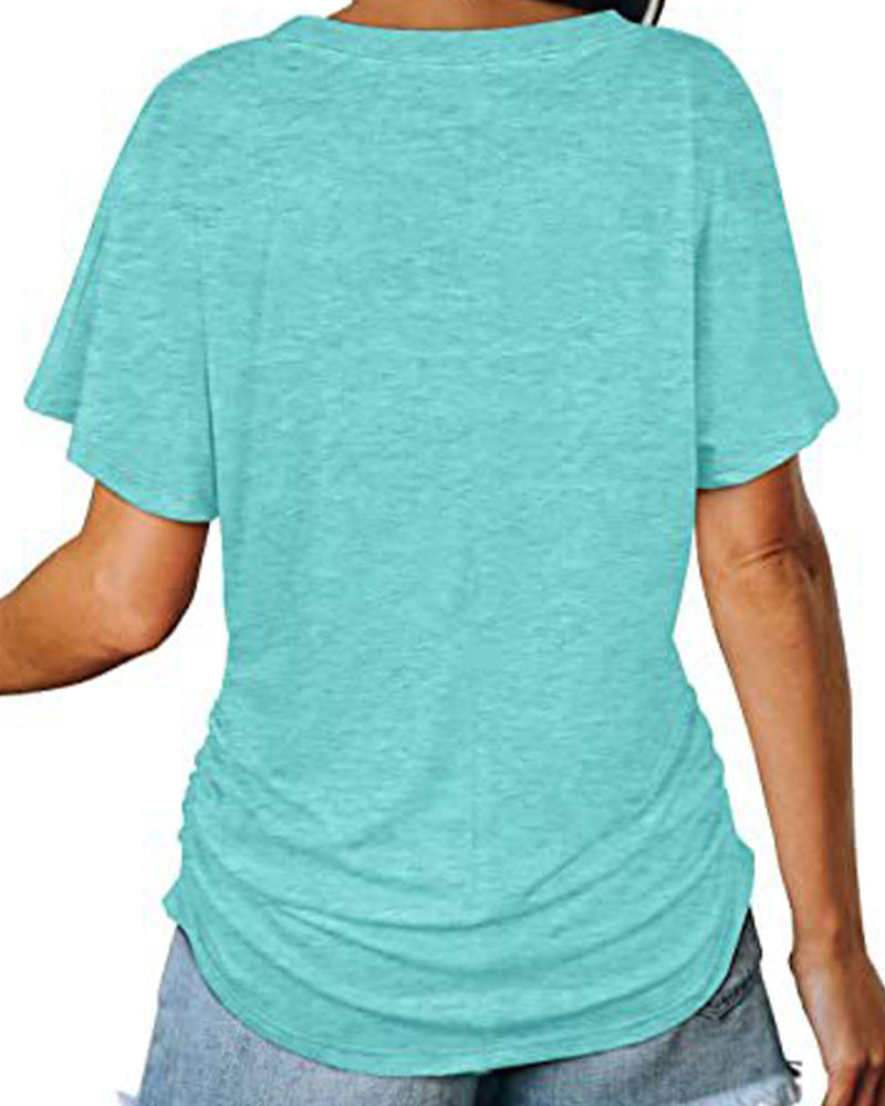 T-Shirt Geplisseerd Effen V-Hals