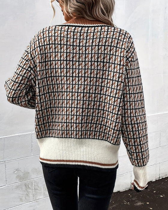 Cardigan Vintage Ruit Knoopsluiting