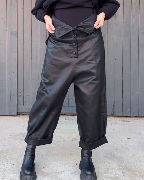 Broek Hoge Taille Wijde Pijp Opgerolde Zoom