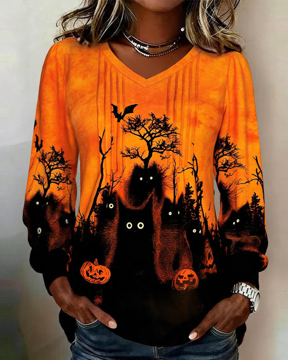 Top V-Hals Gerimpeld Halloween Lange Mouw