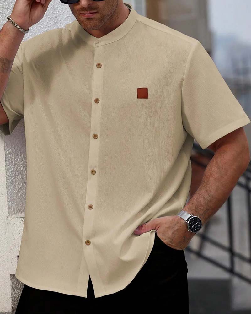 Shirt Gestructureerde Opstaande Kraag Korte Mouw